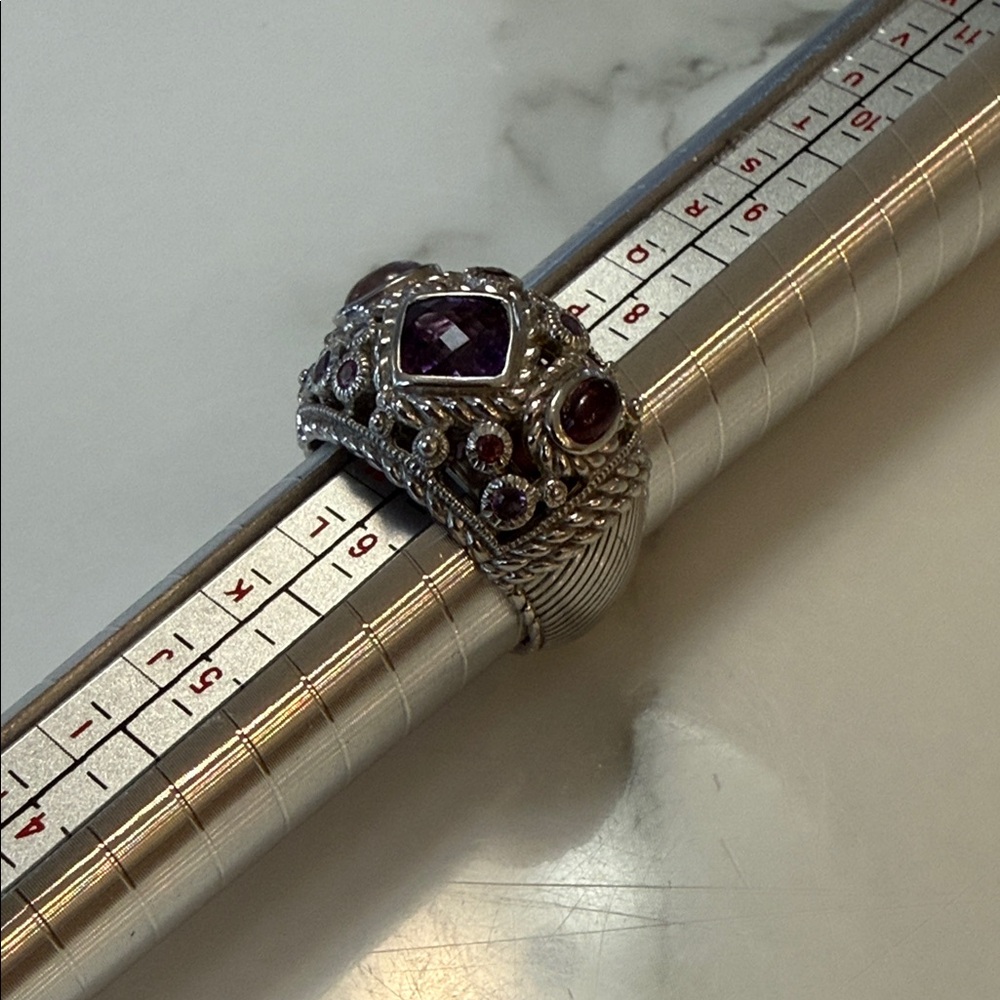 Judith Ripka Sterling silver multi-gemstone done ring, size 7